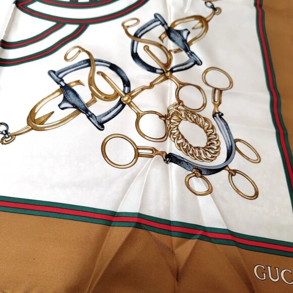 Auth GUCCI - Cream Brown Multi Scarf - Picture 7 of 12